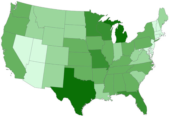 green United States map
