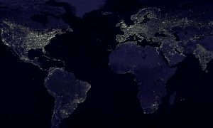 nighttime earth map with city lights