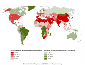 world map showing ecological deficits and reserves by country