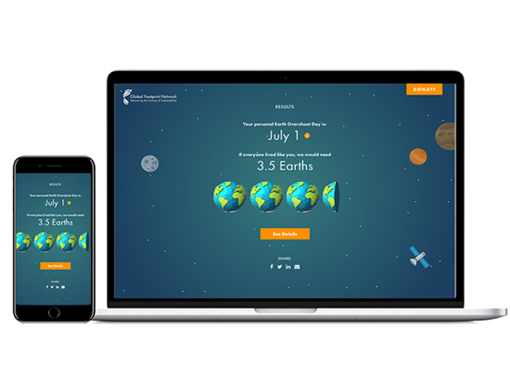Footprint calculator laptop and mobile device screenshots