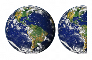 one full and one half earth on white background