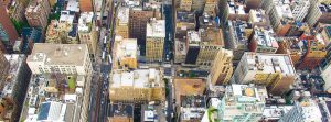 arial view of city streets and buildings