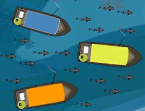 illustration of boats catching fish