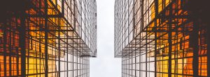 view looking toward sky at a tall building