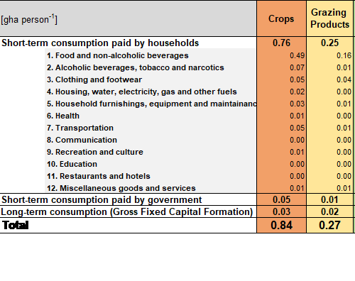 CLUM consumption land use matrix example